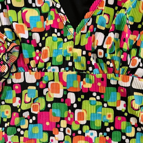 Vintage Christopher & Banks Novelty Print Mod Scrunch Babydoll Top S - Picture 6 of 7